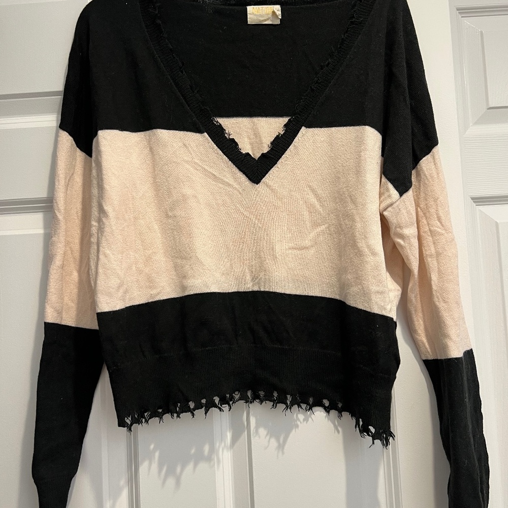 Nation LTD Alpaca Blend Jolie Deep V Color Block Sweater Womens Size XS